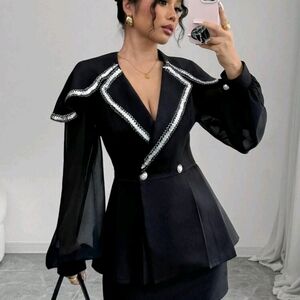 Women's Solid Color Patchwork Button Front Long Sleeve Casual Jacket